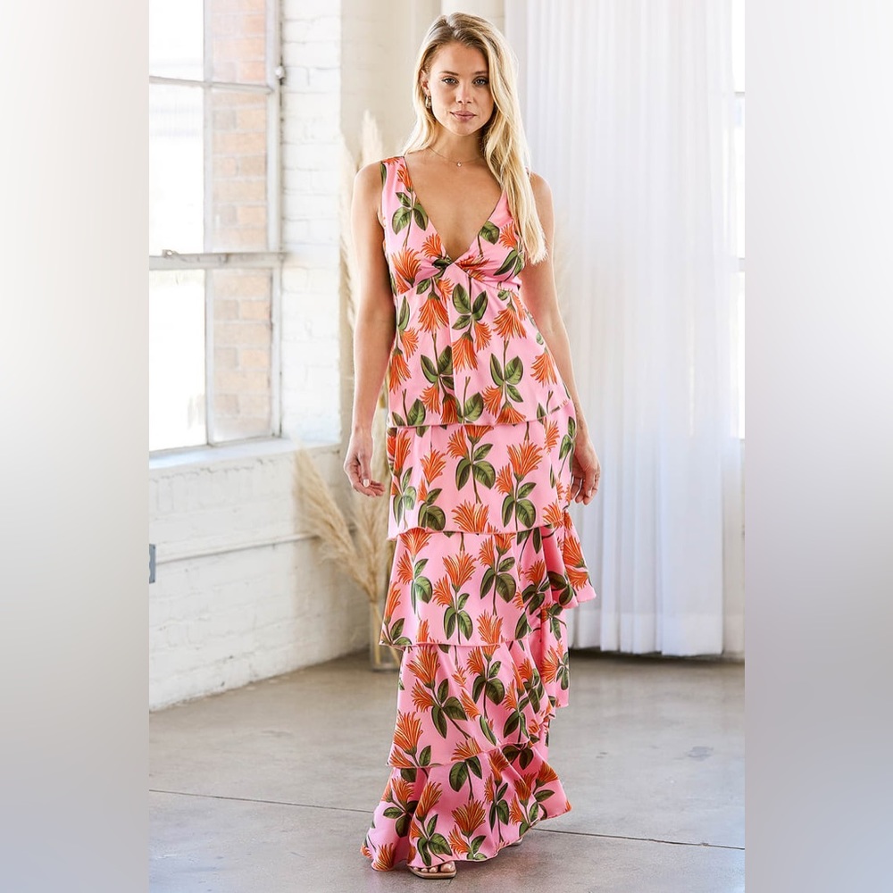 NWOT Lulus party in Palm Beach Pink maxi dress